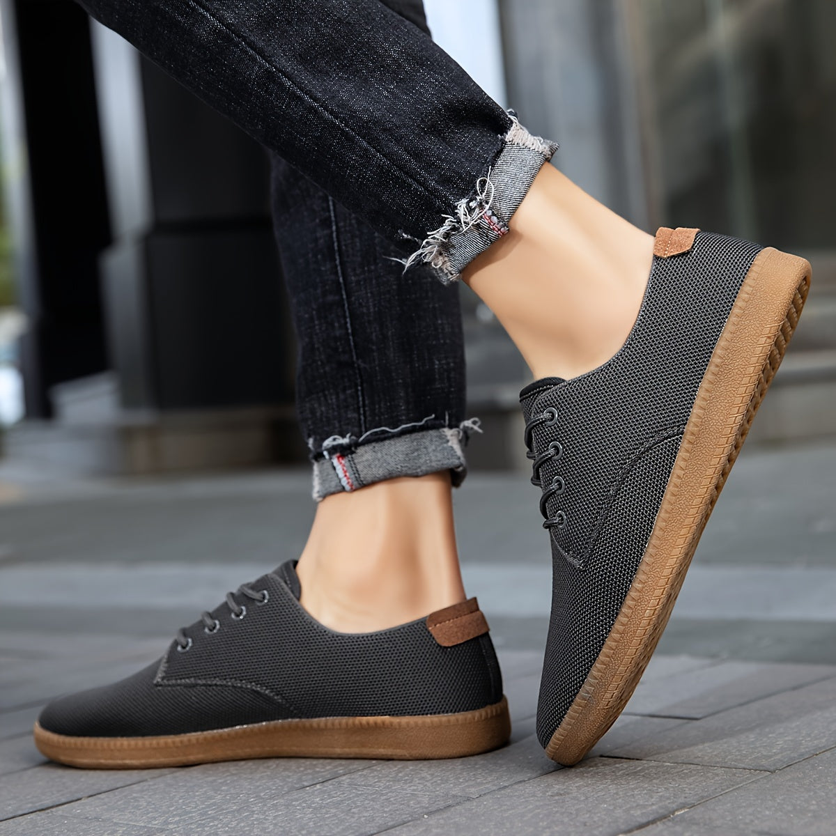 Solid Versatile Skate Shoes, Breathable Non Slip Lace-up